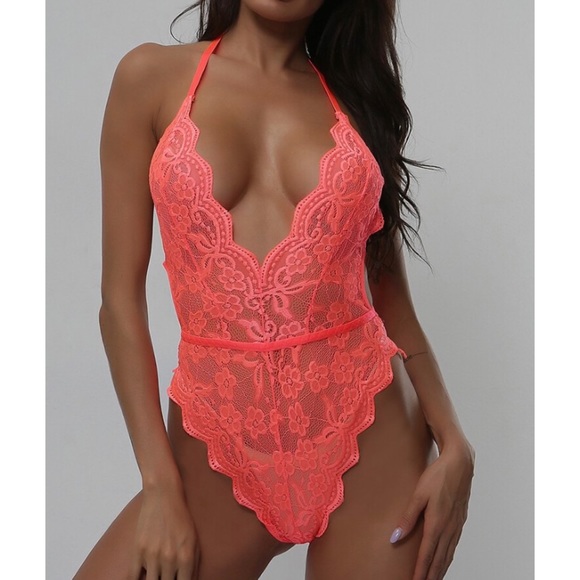 Other - SOLD OUT Coral Lace Halter Bodysuit Sexy Lingerie
